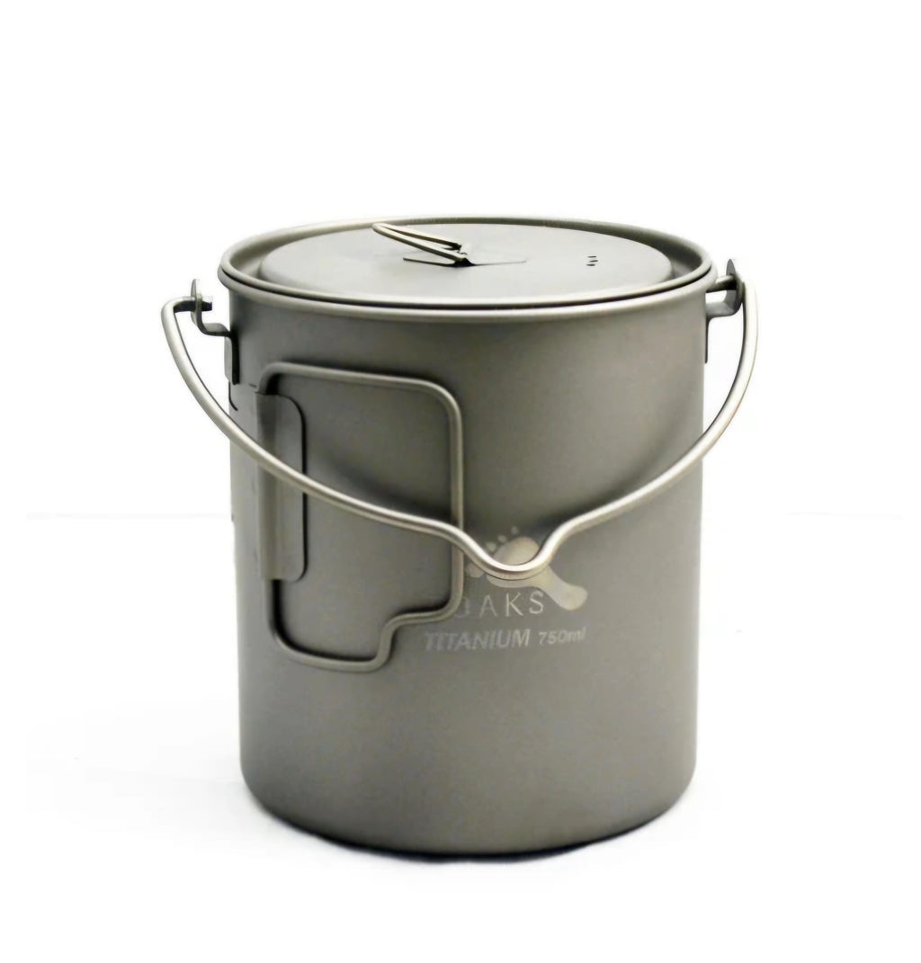 Toaks Titanium 750ml Pot with bail handle.